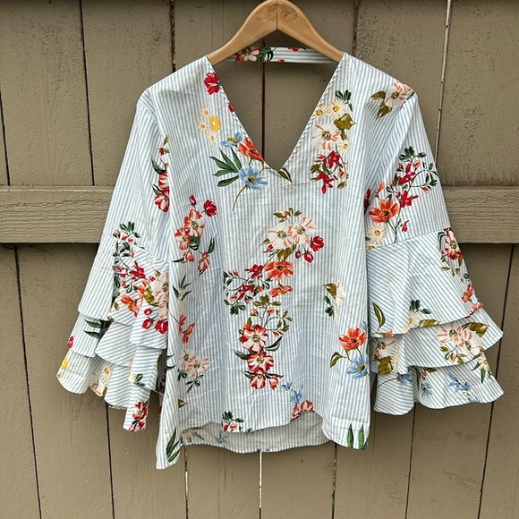 St. Tropez Floral Striped Blouse - Multicolor - Picture 1 of 5